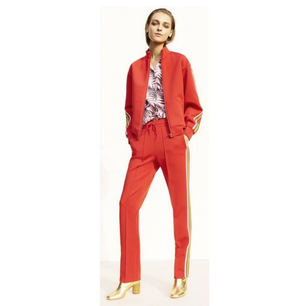 Sandro Racer Stripe Track Jacket / Size 1 Small / Red Streetwear Neoprene
